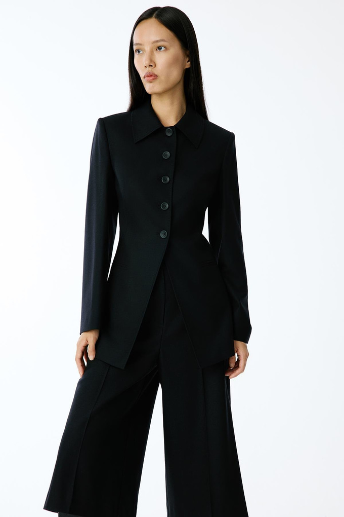 Wool-Textured Black Long Jacket