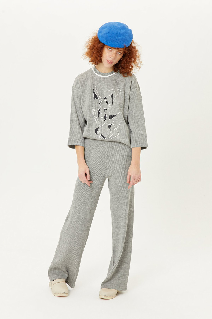 Geniş Kesim Gri Triko Pantolon