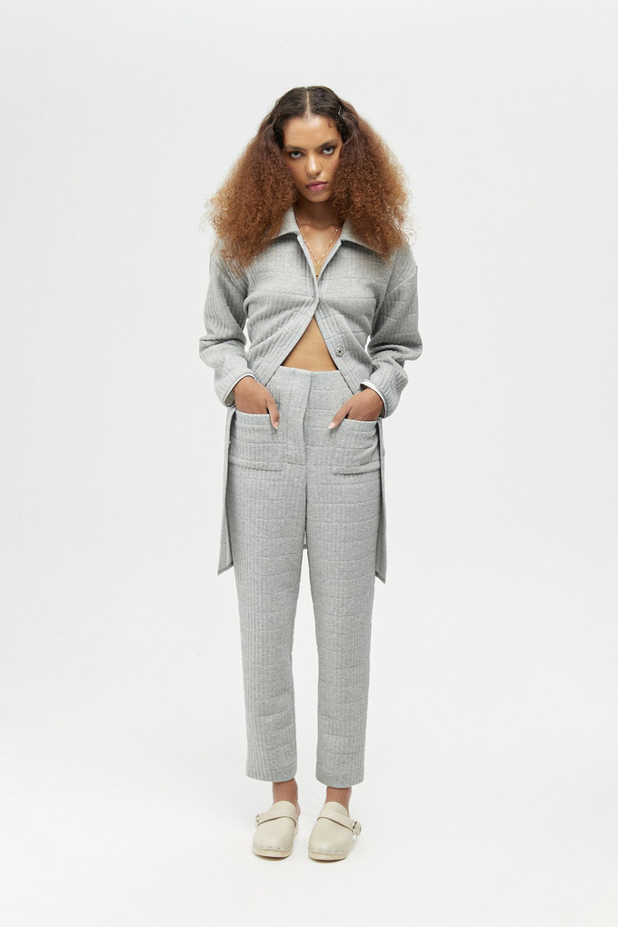Gri Yüksek Bel Kapitone Sweatpant