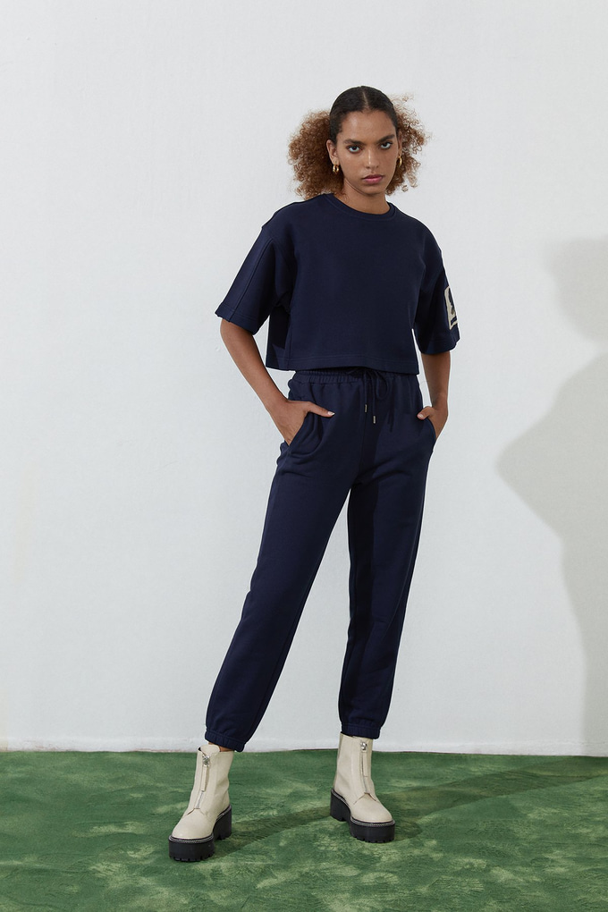 Lacivert Beli Bağcıklı Sweatpant