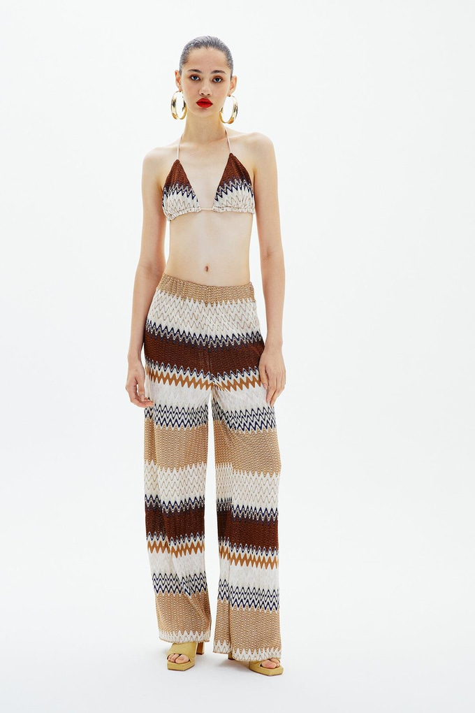 Çok Renkli Zikzak Desenli Kahve Pantolon