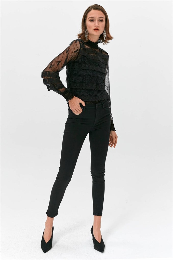 Siyah Yüksek Bel Skinny Jean Pantolon