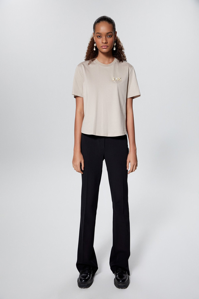Taşlı Basic Vizon T-Shirt