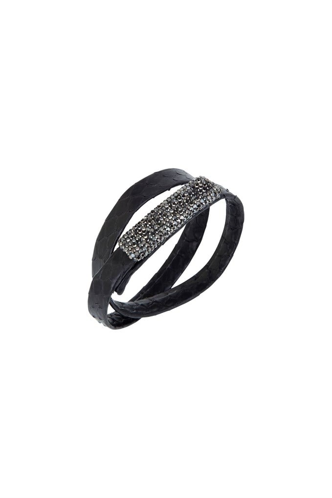 Çift Kullanımlı Hematit Taşlı Siyah Yılan Derisi Sarmal Bileklik Choker