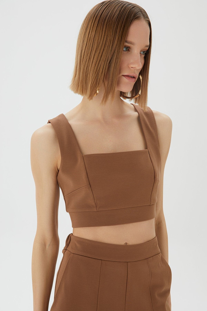 Askılı Camel Crop Top