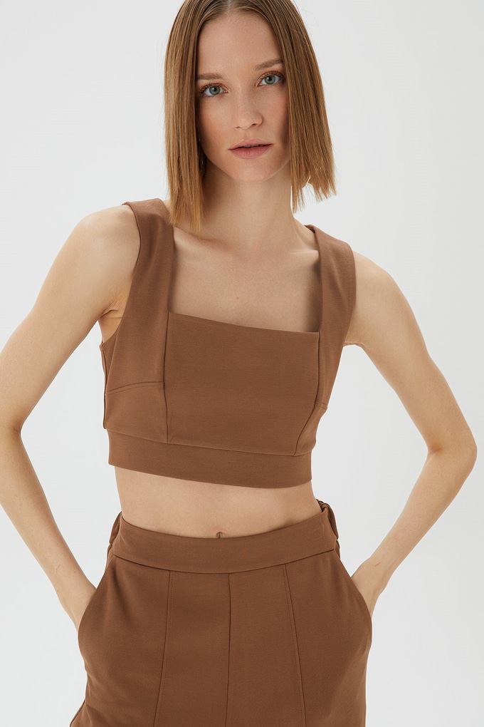 Askılı Camel Crop Top