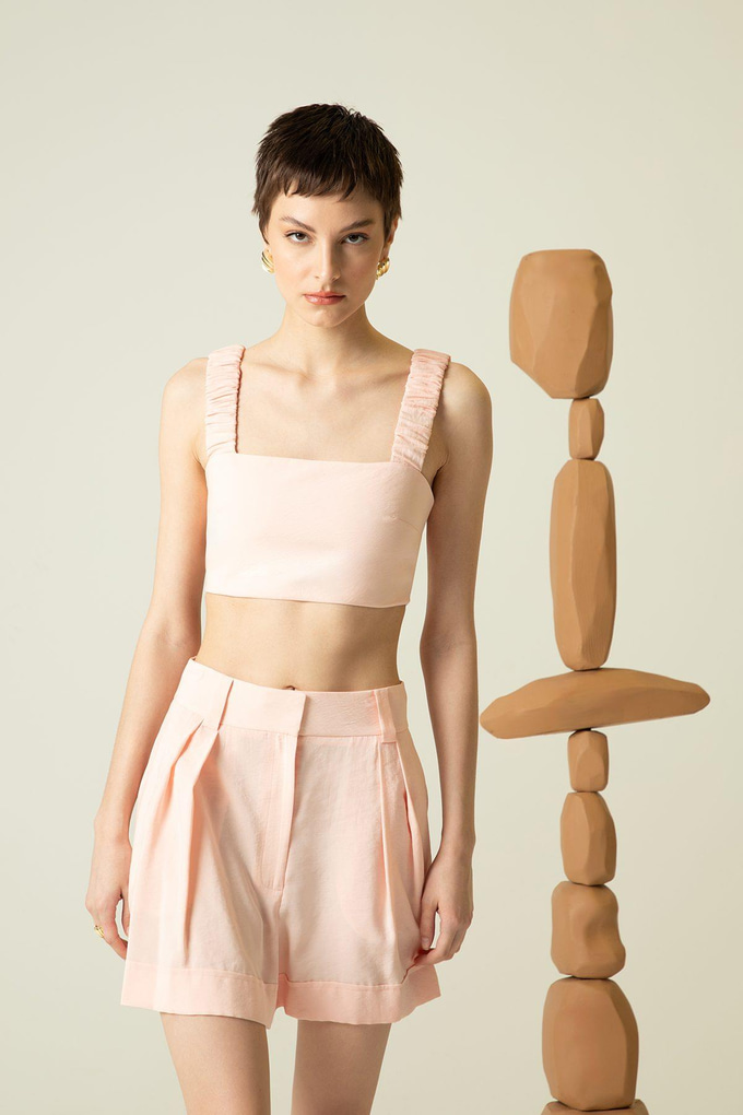 Askılı Kare Yaka Pudra Crop Top