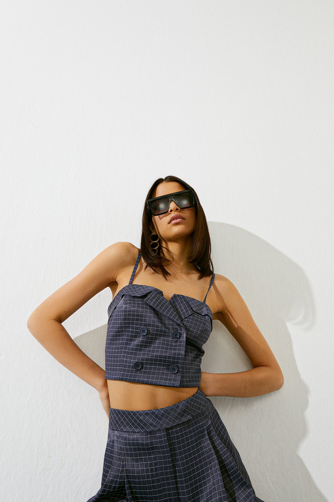 Askılı Kruvaze Crop Top