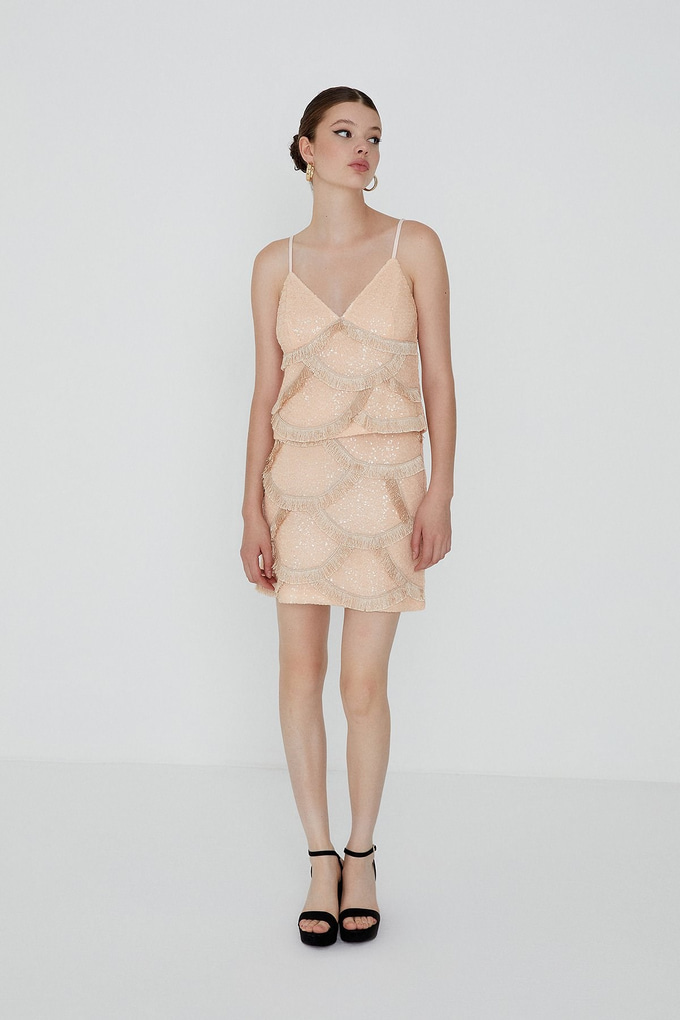 Askılı Payetli Pudra Bluz