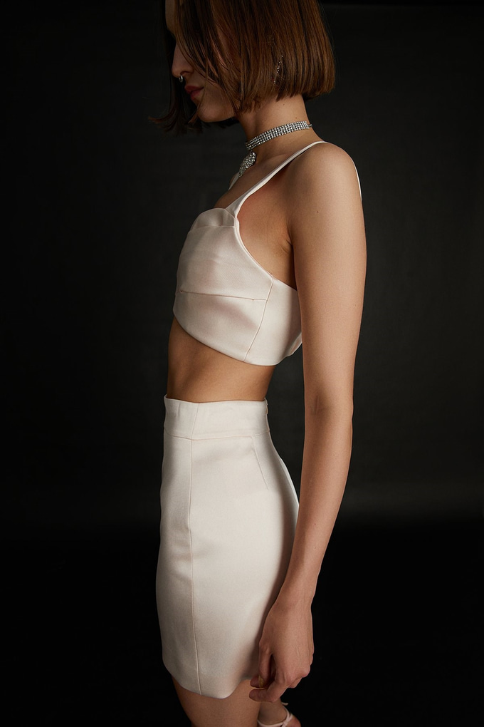 Askılı Saten Pudra Crop Top
