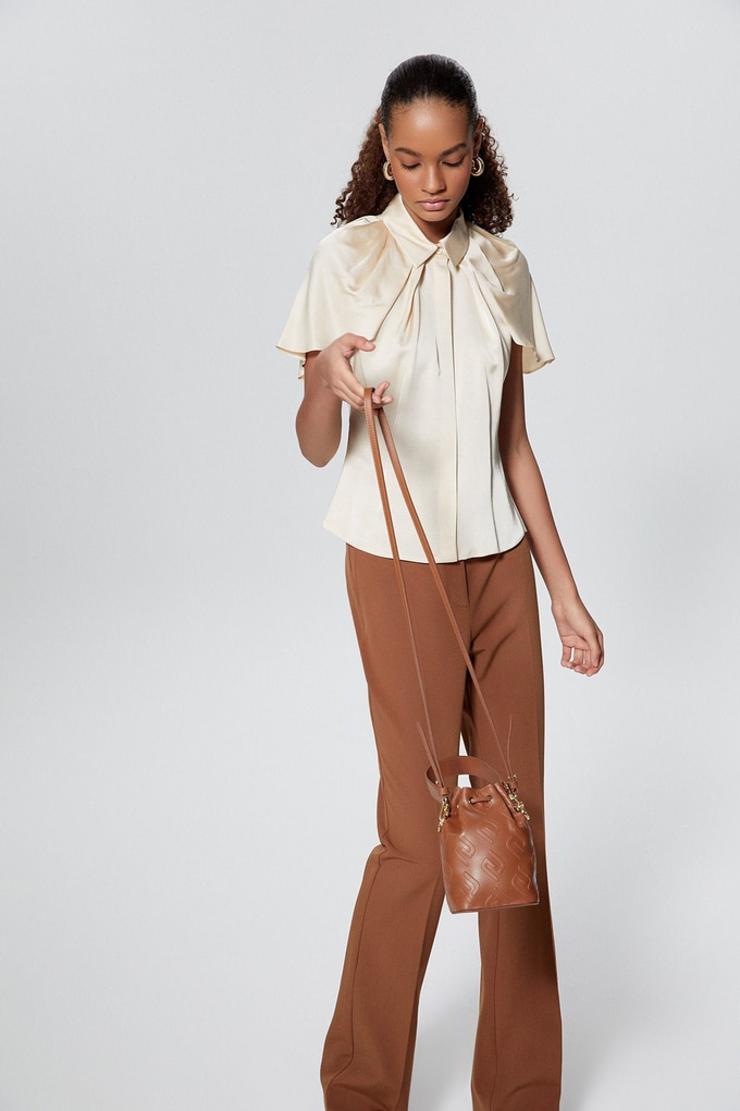 Ayarlanabilir Omuz Askılı İki Saplı Büzgülü Mini Omuz Çantası