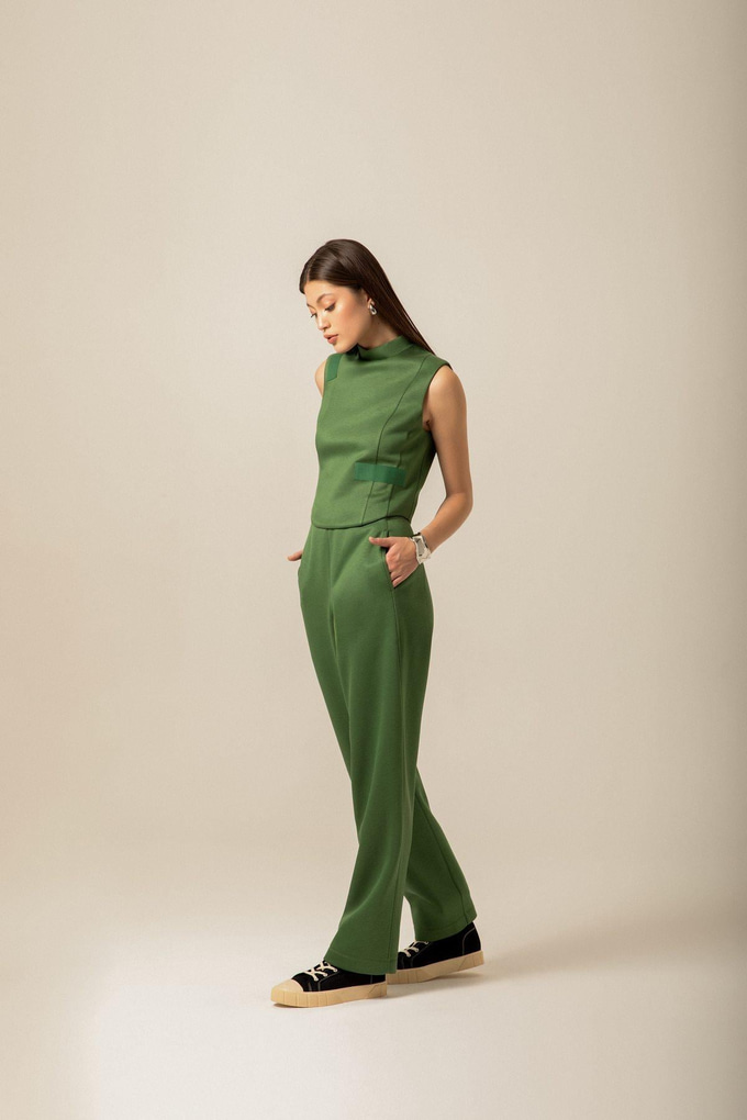 Lace-Up Detail Knitted Ecru Trousers