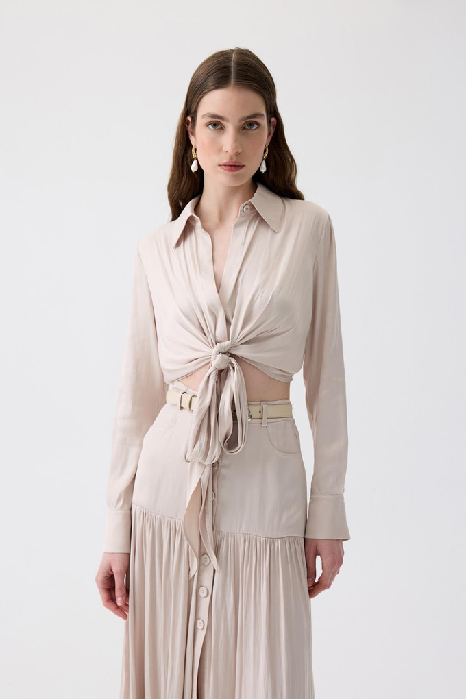 Tie-Detail Long Sleeve Ecru Blouse