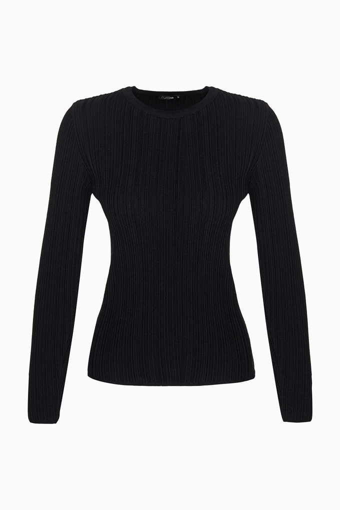 Basic Ribbed Black Knit Blouse