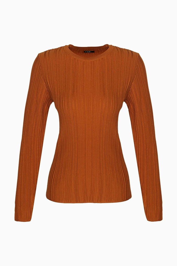 Basic Fitilli Taba Triko Bluz