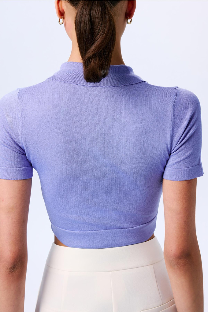 Basic Kısa Kollu Crop  İndigo Bluz