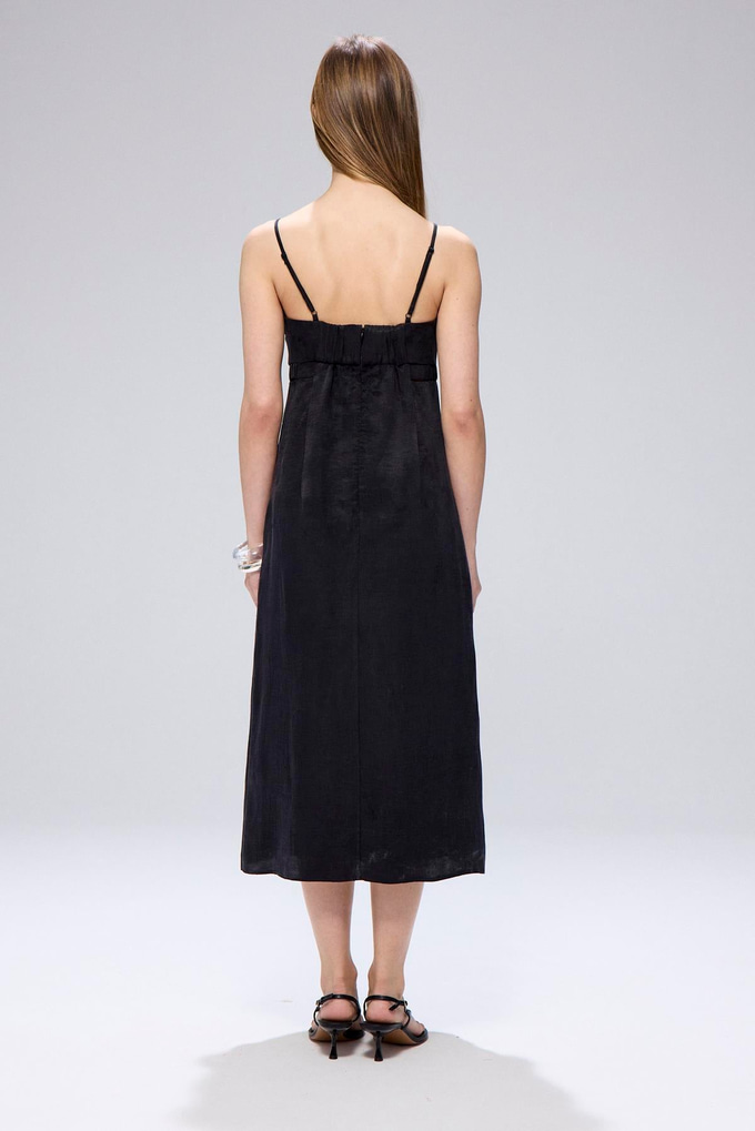 Waist Cutout Black Midi Dress