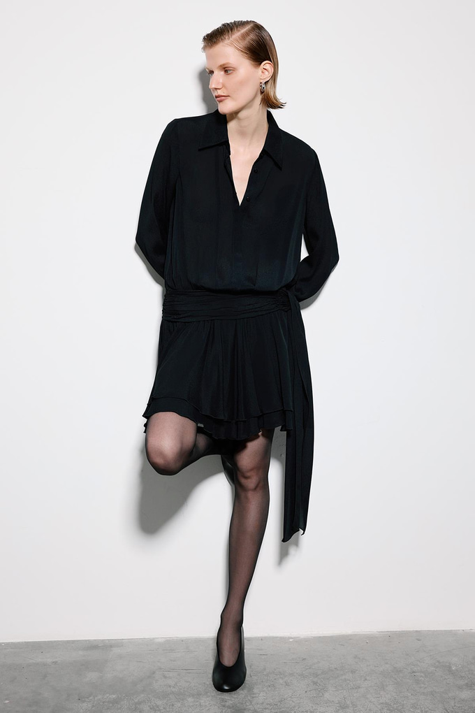 Black Mini Dress With Ruched Waist