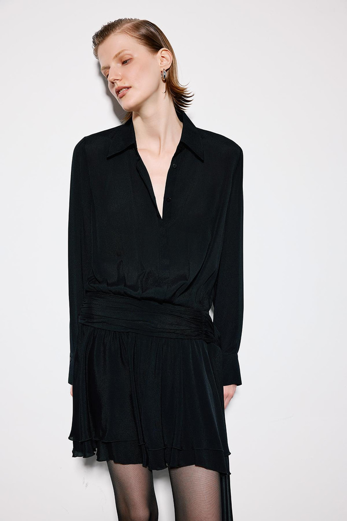 Black Mini Dress With Ruched Waist