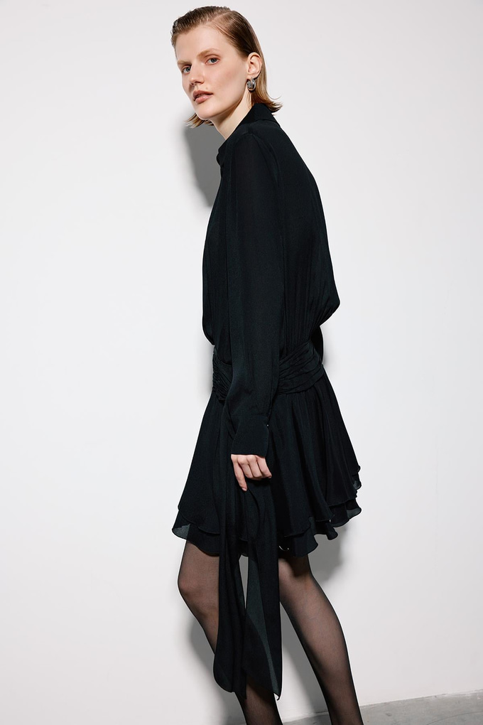 Black Mini Dress With Ruched Waist