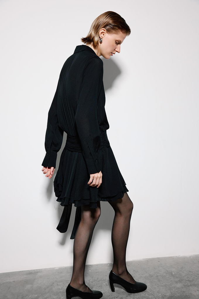 Black Mini Dress With Ruched Waist