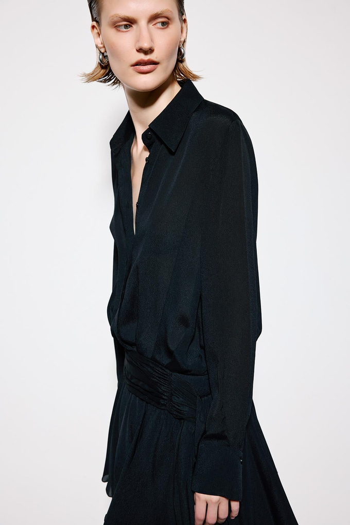 Black Mini Dress With Ruched Waist