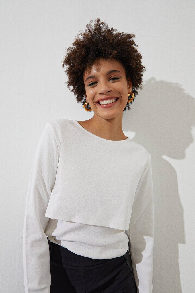 Beyaz Basic Triko Kazak