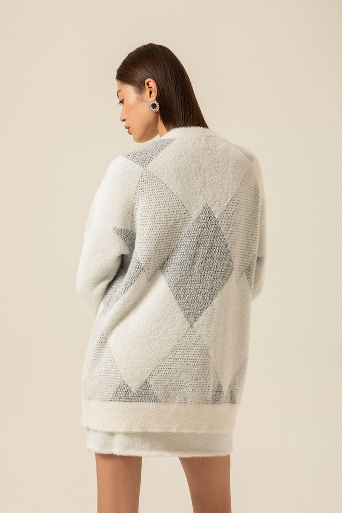 Blok Desenli Siyah Triko Hırka