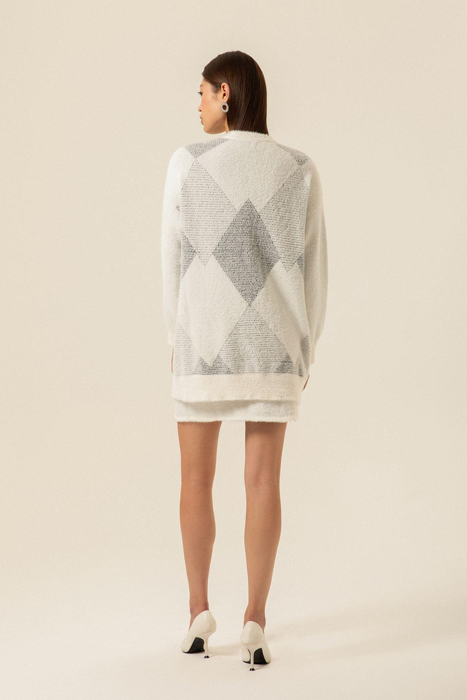 Blok Desenli Siyah Triko Hırka