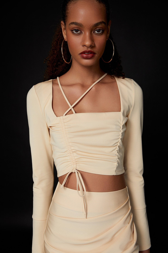 Gathered Ecru Crop Top