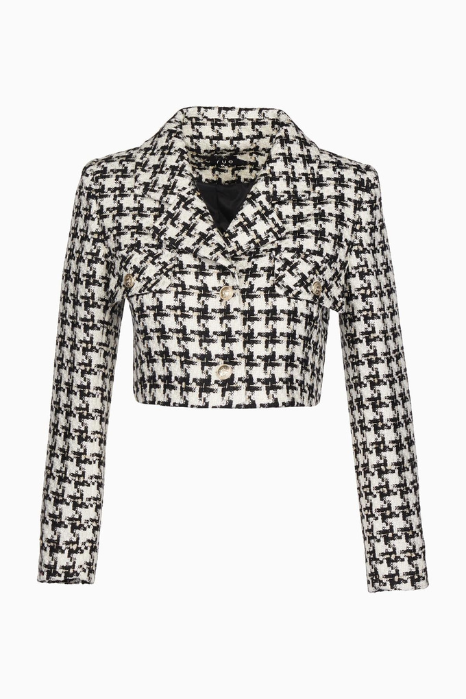 Cep Kapağı Detaylı Ekru Crop Tüvit Ceket