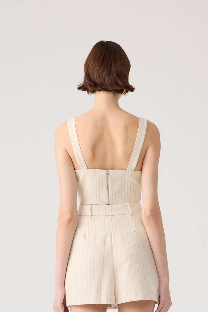 Çizgili Yün Dokulu Askılı Ekru Büstiyer