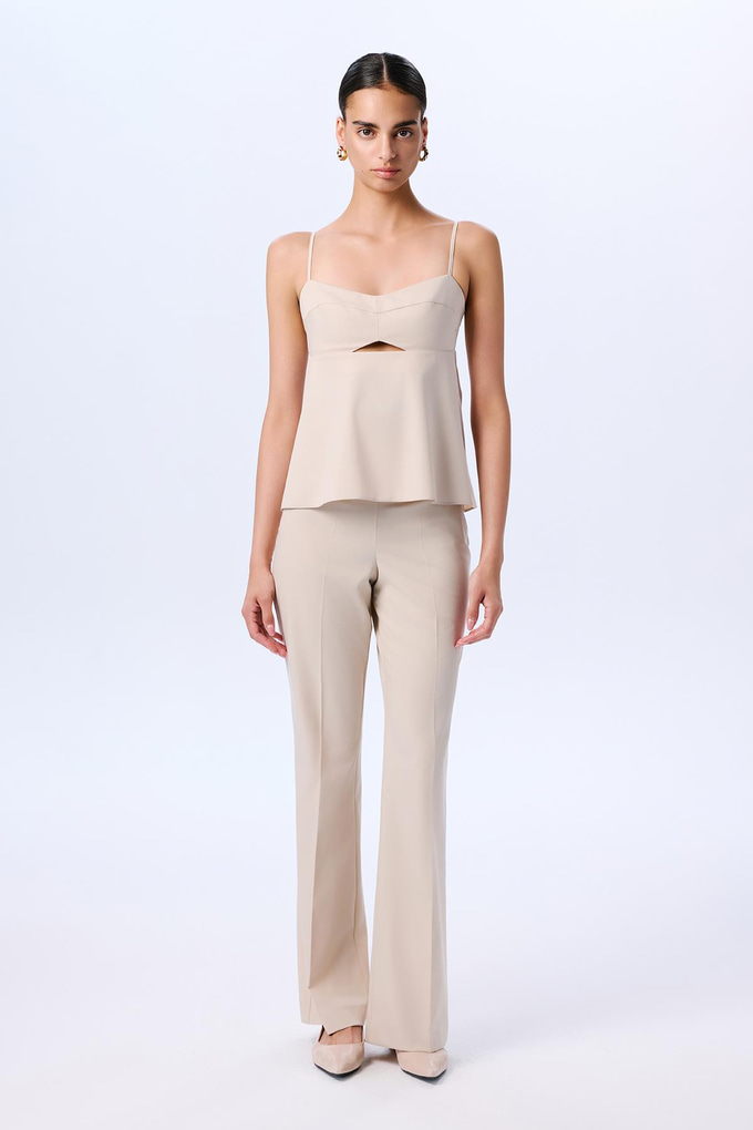 Draped Detailed Strappy Taupe Blouse  