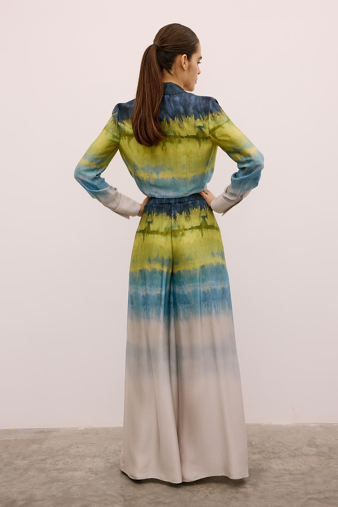 Degrade Desenli Bol Paça Yeşil Pantolon