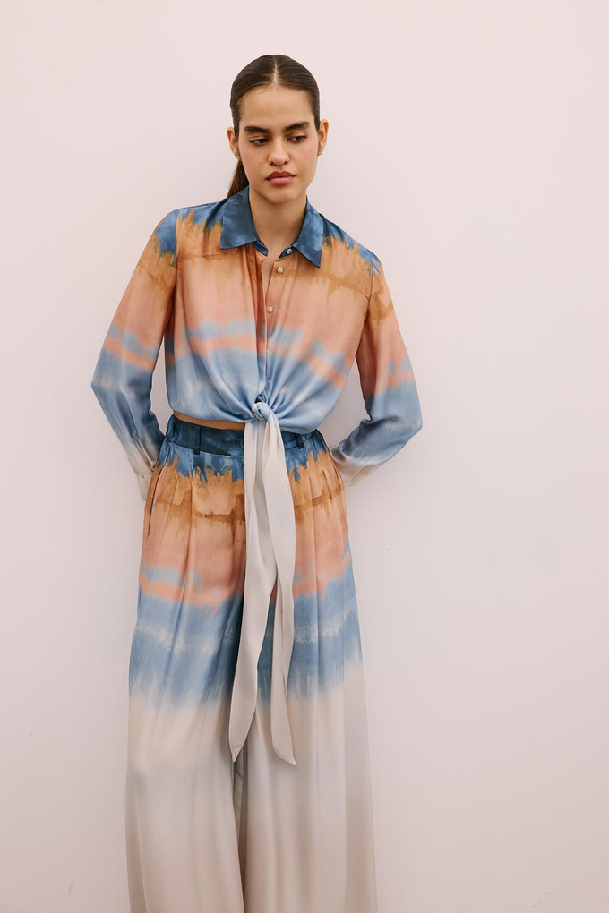 Degrade Desenli Somon Crop Gömlek