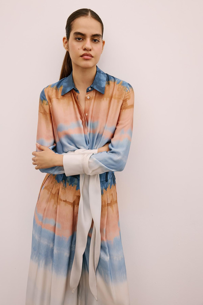 Degrade Desenli Somon Crop Gömlek