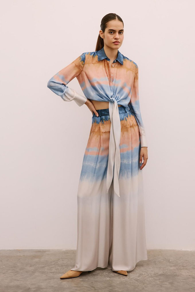 Degrade Desenli Somon Crop Gömlek