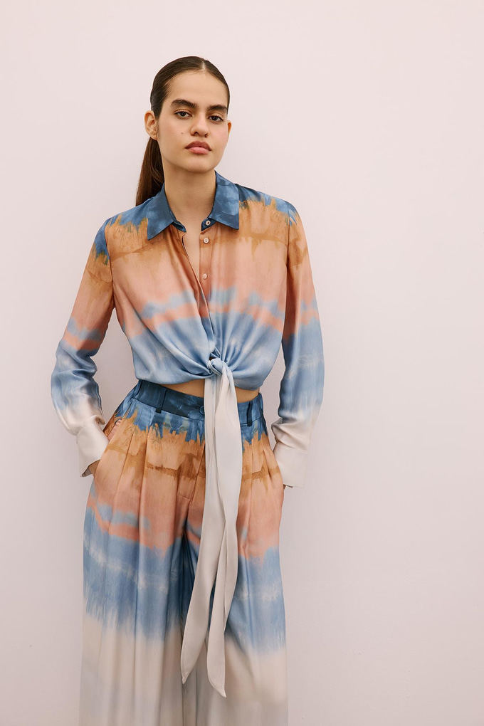 Degrade Desenli Somon Crop Gömlek