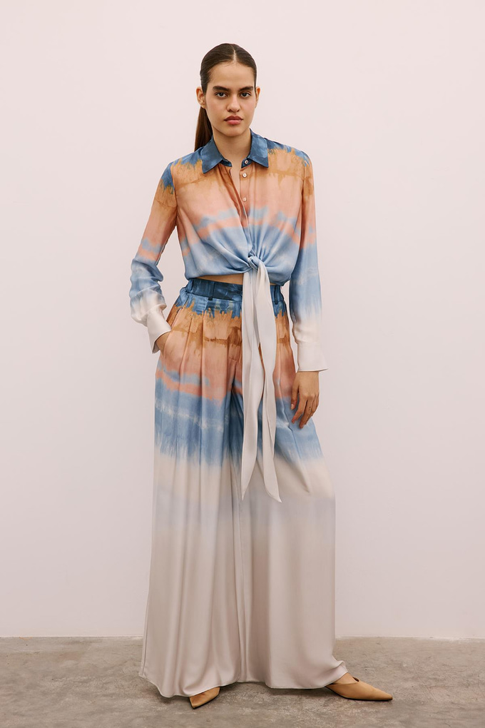 Degrade Desenli Somon Crop Gömlek