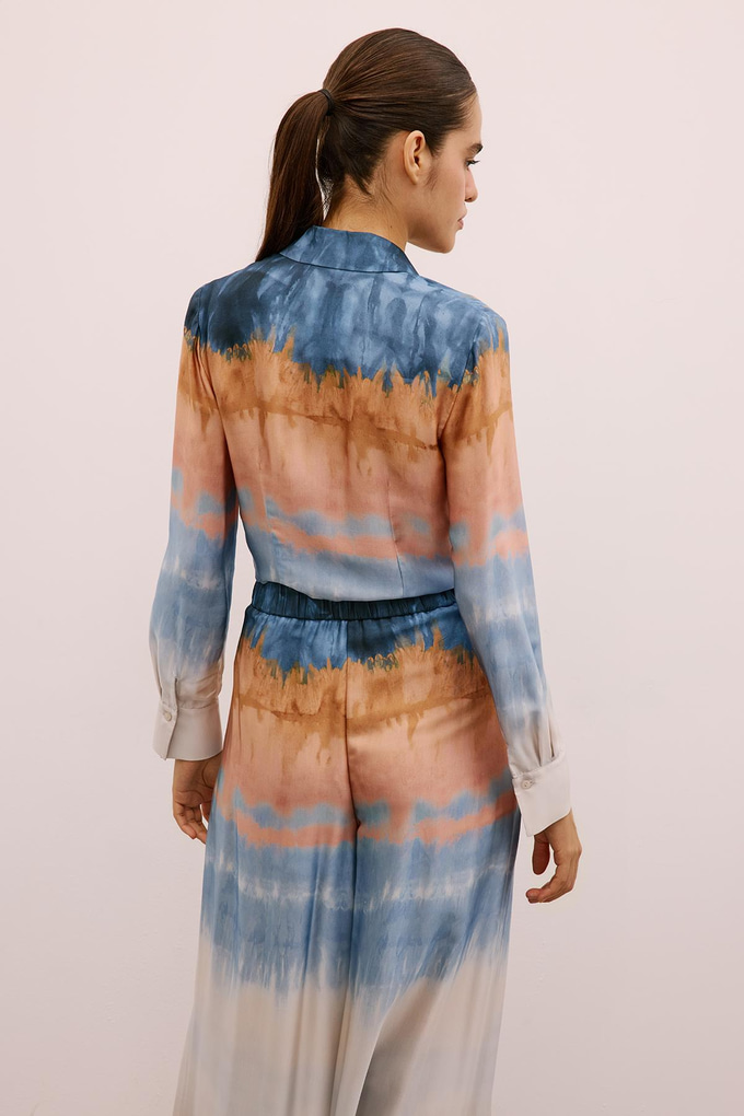 Degrade Desenli Somon Crop Gömlek