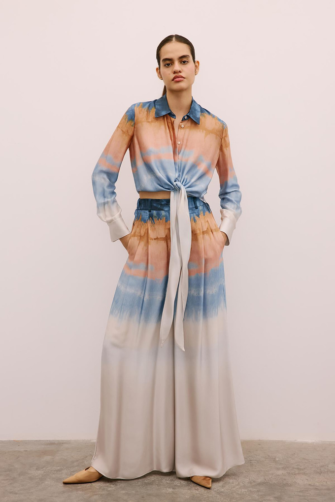 Degrade Desenli Somon Crop Gömlek