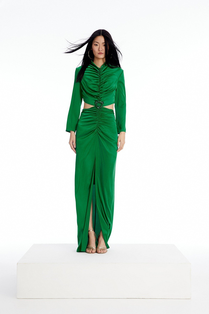 Cut-Out Draped Green Dress