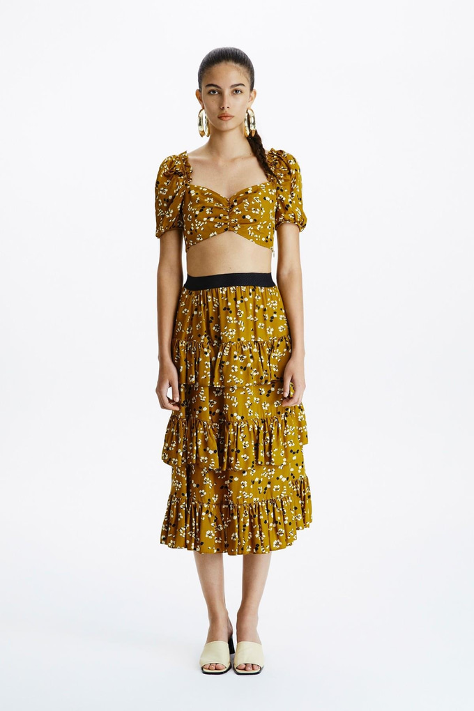 Printed Ruffled Brown Skirt