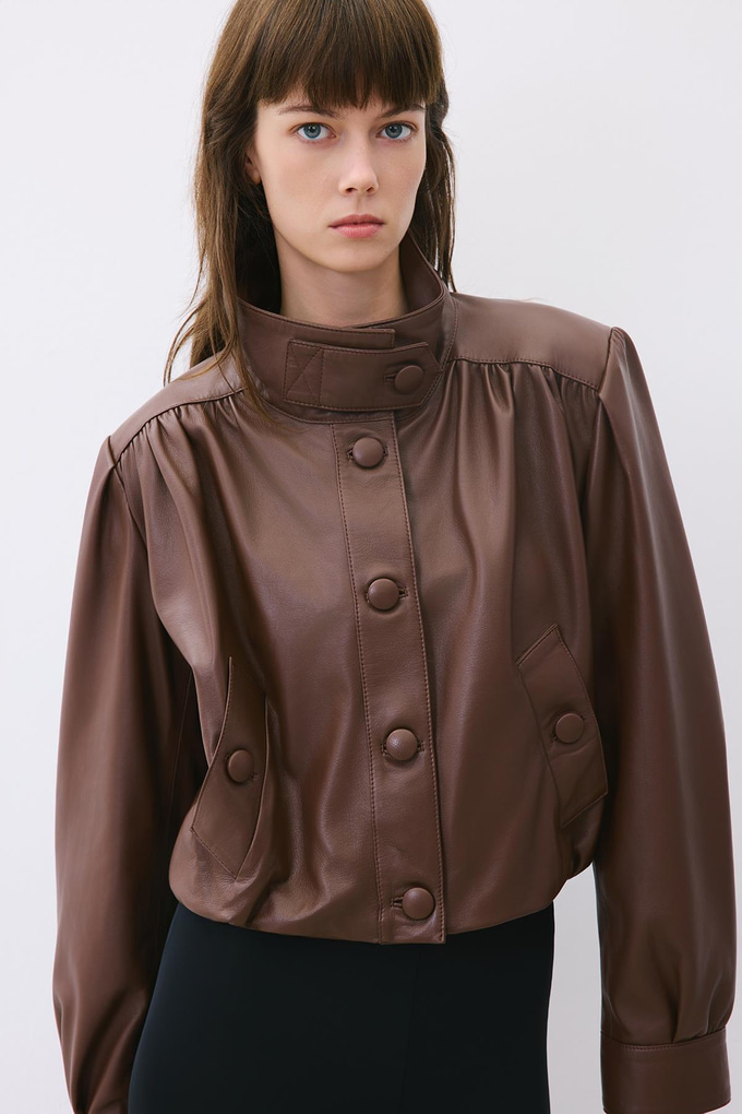 Brown Cropped Genuine Leather Jacket