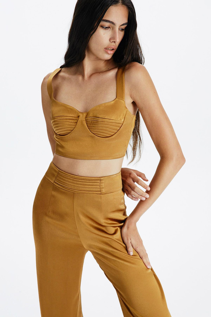 Stitch Detailed Brown Bustier