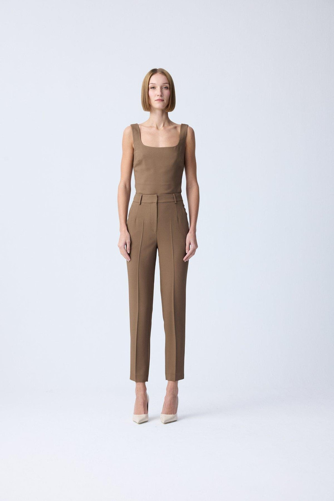 Textured High-Waist Beige Pants