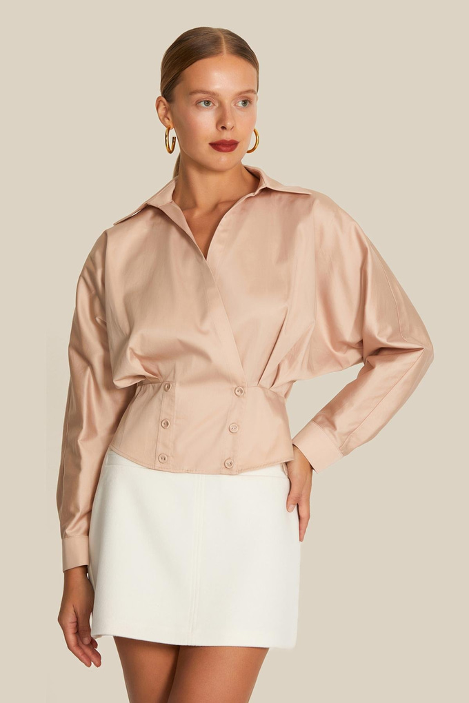Button Detail Beige Shirt