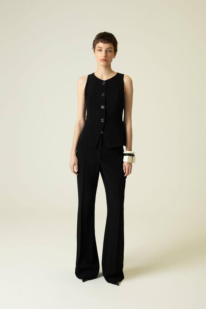 Button Detail Sleeveless Black Vest