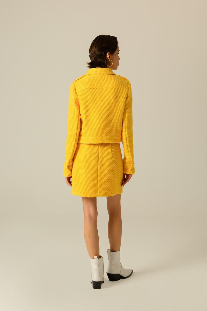 Düğme Detaylı Sarı Mini Tüvit Etek