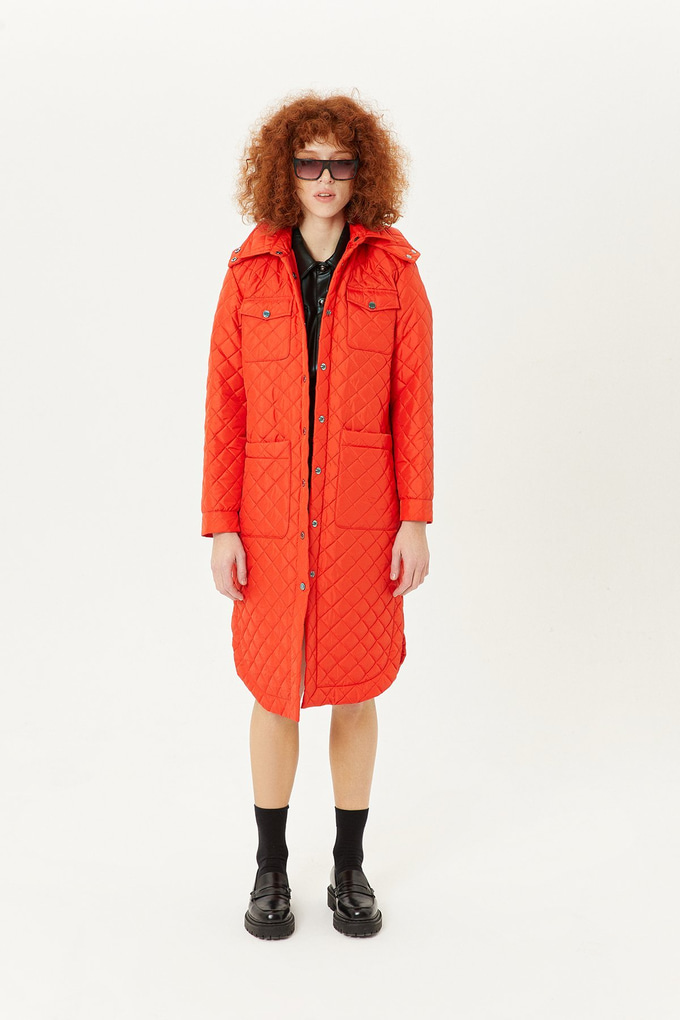 Quilted Argyle Coral Jacket with Topstitching
